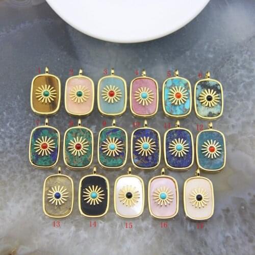 Natural Quartz Crystal Paved Sun Flower Rectangle Pendants,For Women Jewelry Making DIY Necklace Earring Accessories