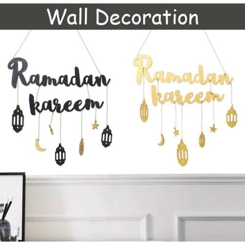 Ramadan Kareem Auspicious Letter Wall Decoration Stars Moon Pendant Diy Muslim Party Wooden Ornament Accessory Eid Mubarak Decor