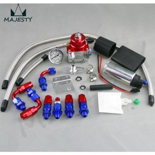 Adjustable Fuel Pressure Regulator&255 LPH Fuel pump Kit Fit For DSM STI GTI EVO blue and red