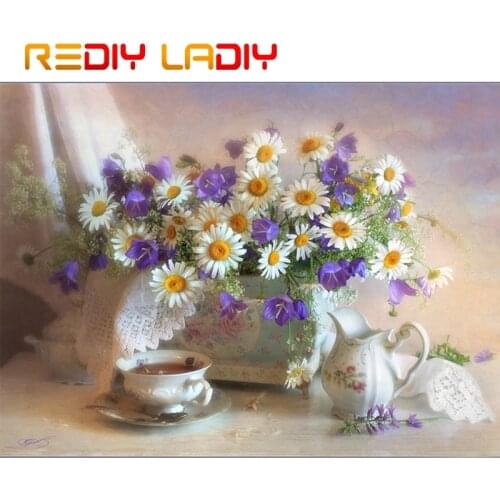 DIY Beaded Embroidery Kits White Daisy Vase Needlework High Quality Beads Partial Crystal Beaded Cross Stitch Hobby & Crafts