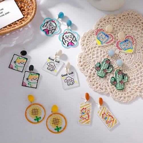 2021 Trend Korean Retro Girl Style Earrings Colorful Acrylic Animal Earrings Cute Female Earrings Free Shipping Holiday Gifts