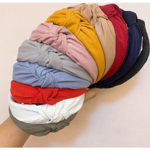 Wide Ladies Female Knot Headbands for Girls Simple Solid Candy Color Cloth Hairbands Hair Hoop Women Adult Hair Accessories 2021