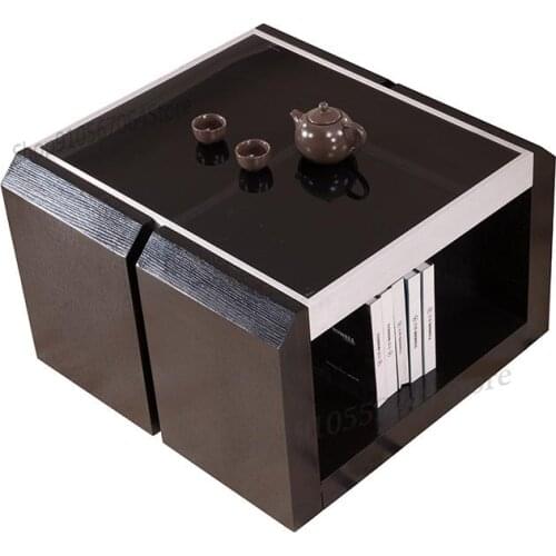 Light Luxury Tempered Glass Corner Table Sofa Side Cabinet Rock Board Side Table Modern Aluminum Alloy Wood Grain Small Coffee T