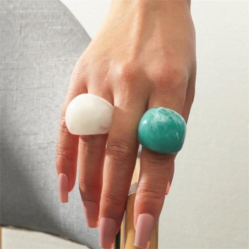 WWLB 2 Pcs/Set Colorful Transparent Acrylic Irregular Marble Pattern Ring Resin Turtle Rings For Women Girls Jewelry