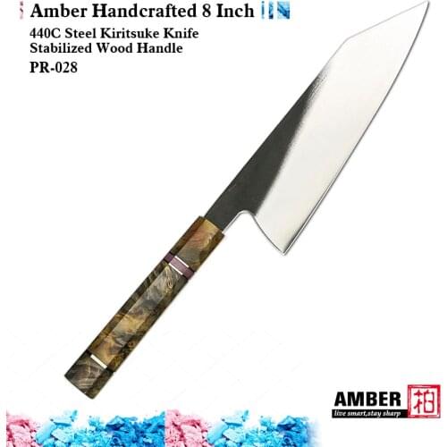 Amber 8 Inch Handmade Japanese Kiritsuke Chef Knife High Carbon Steel Knife With Stabilized Wood Handle 440C Knife for Kitchen