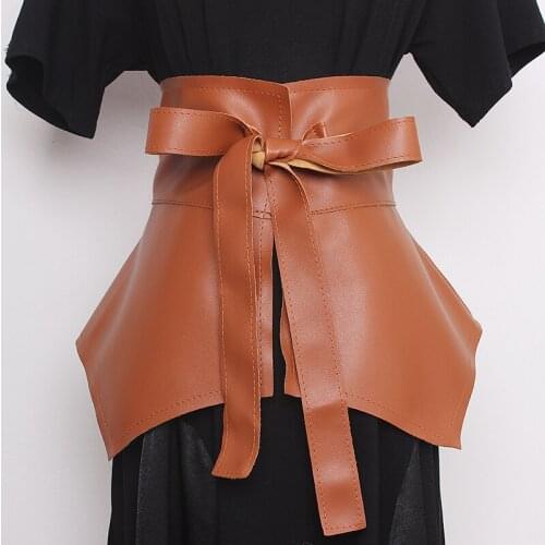 Womens runway fashion PU leather wide Cummerbunds female Dress Corsets Waistband Belts decoration wide belt R139