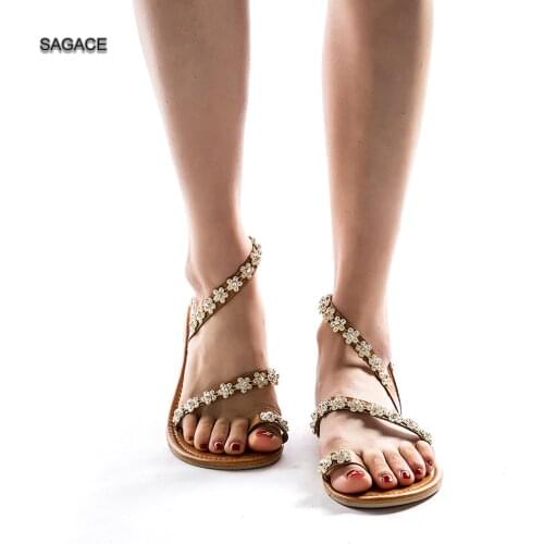 SAGACE Womens Ladies Summer Solid Flat Crystal Slippers Beach Sandals Roman Shoes Sandals Summer Shoes 2020 Beach Vintage