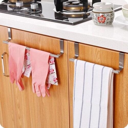 1pc Multifunction Stainless Steel Towel Rack Kitchen Cupboard Hanger Sundries Storage Shelf Cabinet Door Cabinet Hanging Holder