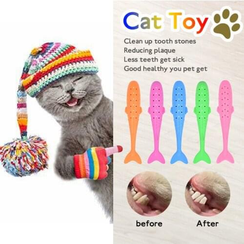 1 Pcs Pet Cat Toy Fish Shape Silicone Toothbrush Molar Stick Teeth Cleaning Toy For Cats Kitten Chew Toy Pet Products Dog Home