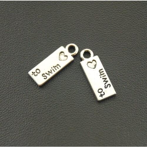 10pcs Silver Color Love to Swim Charms Initial Charm Bracelet Necklace Jewelry Making Handmade 19x6mm A1091