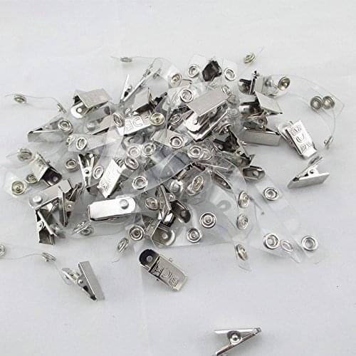 100 Pcs Metal Clips with Clear Vinyl Straps/snaps for Id Badge Holder