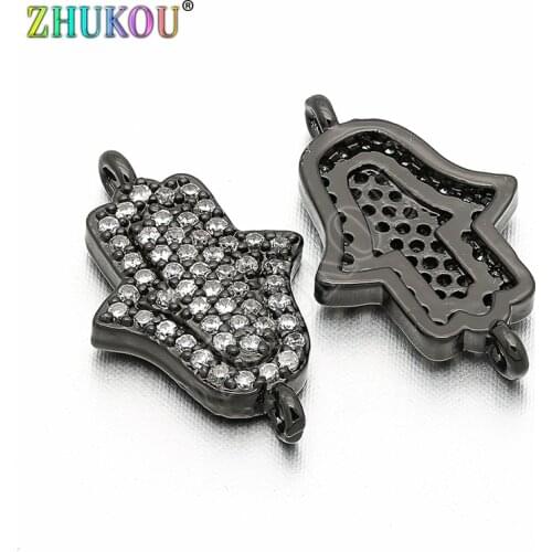11*18mm Brass Cubic Zirconia Lucky Hamasa Hand Charms Pendants DIY Jewelry Bracelet Necklace Making, Model: VS32