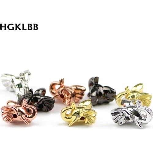 HGKLBB White Zircon Elephant head Pendants Copper beads 4pcs animal Charms Spacer Loose beads for Jewelry making bracelet DIY