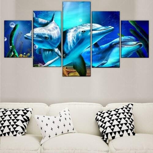 Canvas Print Type Home Decor Wall Art Picture 5 Piece Dolphin And Seahorse And Starfish Painting For Living Room Animal Poster