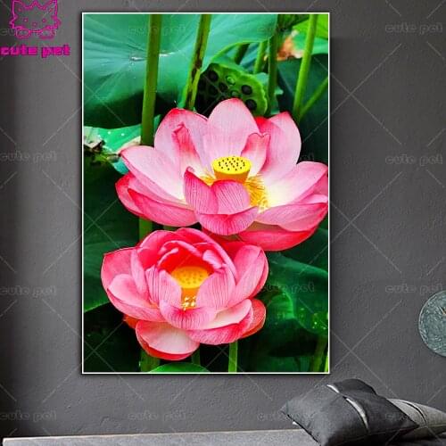 5D Diamond Painting Lotus leaf and lotus flower Diamond Embroidery Pattern Rhinestones Needlework DIY Mosaic decor Cross Stitch