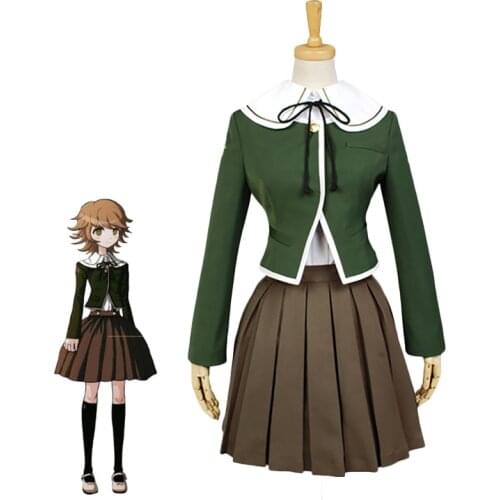 6PCS Danganronpa Fujisaki Chihiro Cosplay Women School Uniform Coat Shirt Dress Outfit Anime Cosplay Costumes