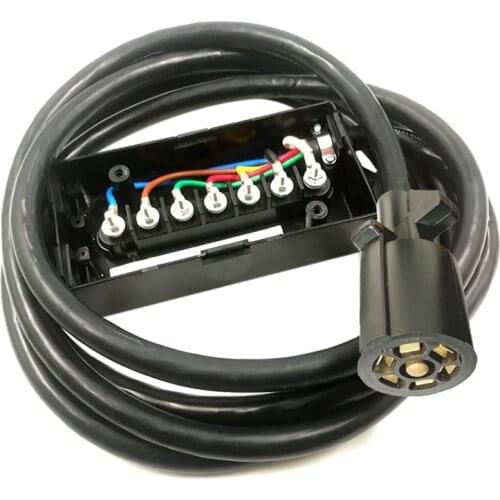 8 Feet Heavy Duty 7-Way Plug Inline Trailer Cord with 7 Gang Junction Box High Quality for RV Food Towed Vehicles