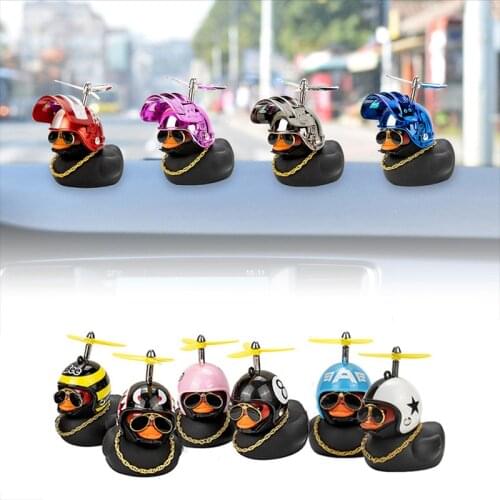 Car Duck with Helmet Broken Wind Small Black Duck Road Bike Motor Helmet Riding Cycling Car Accessories Interior Without Lights