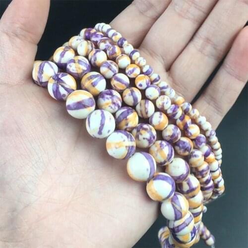 Natural Stone Beads Round Purple Yellow Color Rain Loose Beads For Jewelry Making DIY Bracelet Earrings Accessories 4/6/8/10mm