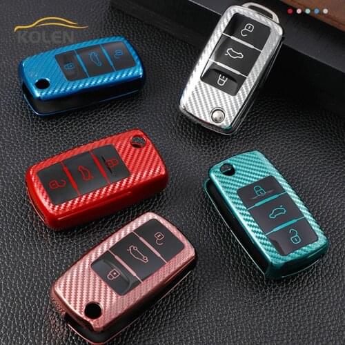 Carbon Fiber TPU Car Flip Key Case Cover For Volkswagen VW Golf 5 6 Tiguan Polo For Skoda Octavia Superb Seat Leon Fabia Ibiza