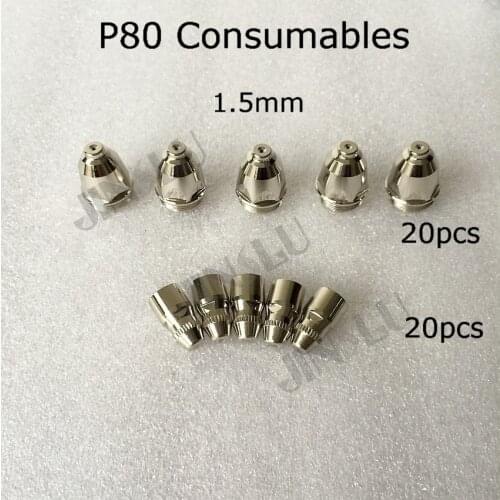 Hafnium P80 Nozzle 1.5 mm Electrode 70A - 80A Feimate Air Plasma Cutting Torch Consumables 40pcs