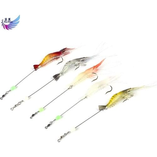 ILURE 5pcs/lot Shrimp Soft Lure 9cm/6g Fishing Artificial Bait With Glow Hook Swivels Anzois Para Pesca Sabiki Rigs China supply