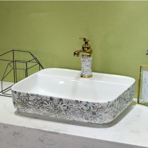 China Artistic Europe Style Counter Top porcelain wash basin bathroom sinks ceramic vanity basin Rectangular