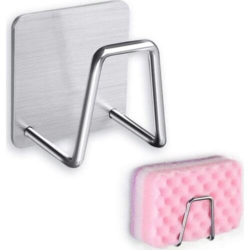 Kitchen Adhesive Stainless Steel Sponge Holder Waterproof Sink Sponge Drain Rack Shelf Kitchen Organizer and Storage Accessories