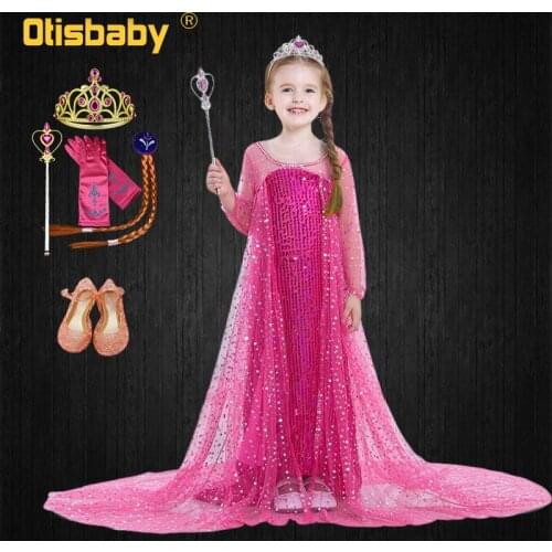 Summer Style Anna Elsa dress for Girls Clothes Kids Princess Long Rapunzel Snow Queen Dress 2 Party elza Sequins Costume vestido