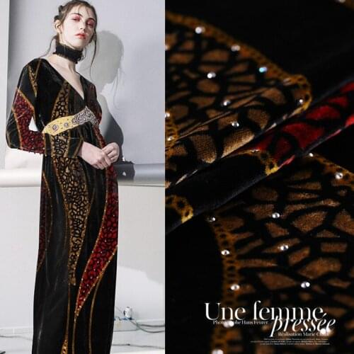 Hot drilling printing velvet fabric drape silk velvet fabric cheongsam gold velvet clothing silk fabric wholesale silk cloth