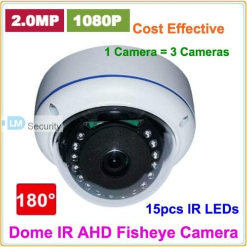 Lihmsek 2.0MP Megapixel 1080P 180 degree AHD Vandal-proof Dome IR Fisheye cctv security camera 1200TVL, 1.56mm lens