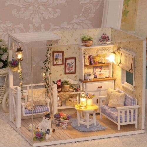 LucyDdoll DIY Doll House Wooden Doll Houses Miniature Dollhouse Furniture Kit With LED Toys For Children Christmas Gift