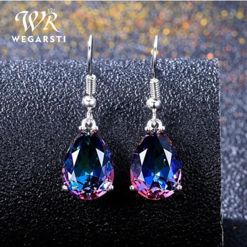 WEGARSTI 100% 925 Sterling Silver Pear Drop Mystic Rainbow Topaz Gemstone Drop Dangle Earrings Fine Jewelry Dropshiping