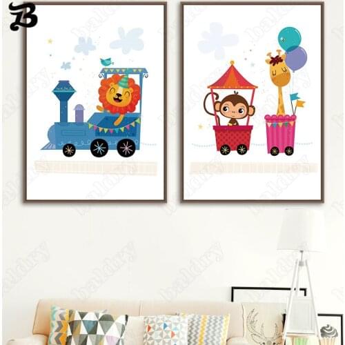 Canvas Painting Wall Art Cute Animals Giraffe Elephant Monkey Cartoon Posters and Prints Wall Pictures for Baby Kids Room Decor