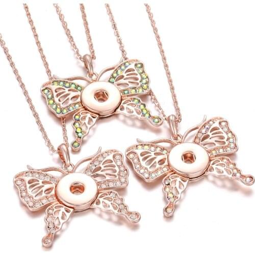 New Snap Jewelry Rose Gold PLated Crystal Rhinestone Owl Butterfly 18mm Snap Button Necklace for Women Snaps Buttons Jewelry