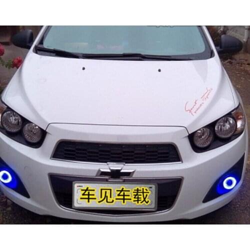 New Innovative COB or LED Angel Eye daytime running light + halogen Fog Light Projector Lens for chevrolet aveo sonic