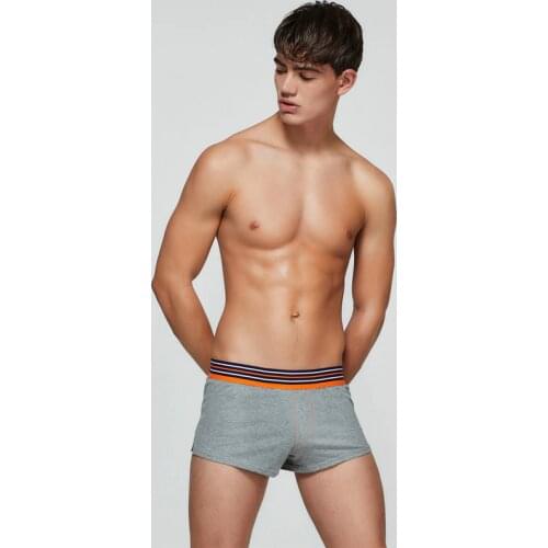 New Mens shorts convex pouch transparent cotton solid home boxer gauze mens home shorts