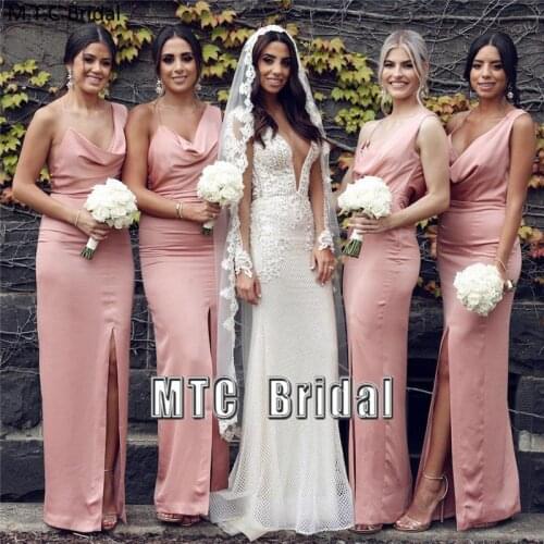 Dusty Pink Elegant Bridesmaid Dresses Long Straight African Maid Of Honor Wedding Party Dress With Slit 2021 Bridesmaid Dress