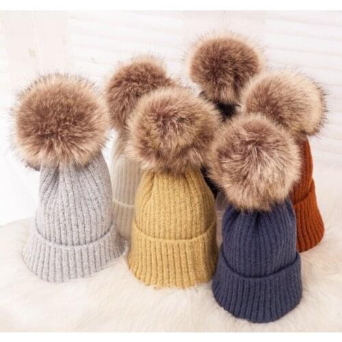 Winter Knitted Pom Poms for Hats Fashion Skullies Women Autumn Warm Thick Hip hop Beanies Basic Cap PJ103