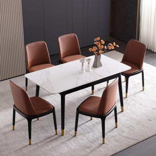 Rock plate folding dining table Italian light luxury rectangular dining table Nordic retractable solid wood table and chair