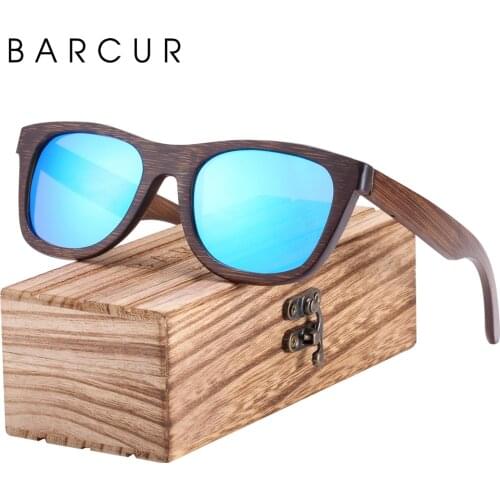 BARCUR Vintage Brown Bamboo Sunglasses Men Handmade Polarized Women Sun glasses Wood Mirror Retro Oculos de sol masculino
