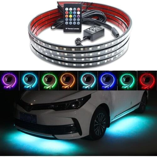 4pcs Auto Chassis Light Underglow Strip Decoration Atmosphere Lamp RGB Wireless Remote Voice Control Led Neon Light For The Car