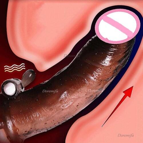 Vibrating Penis Extension Sleeve Reusable Mens Penis Enlargement Sleeve Penis Exerciser Wear Penis Ring Sex Toy Adult Products