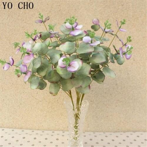 YO CHO 49cm Eucalyptus Artificial Leaves Branches Wedding Home Decoration 4 Branches Green Plant Faux Tree Leaf Decor Fake Plant