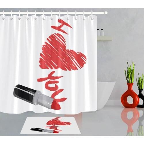 Valentines Day Bathroom Shower Curtains Red Love Heart Lipstick Bath Curtain Waterproof Polyester Fabric Bathtub Curtain Or Mat