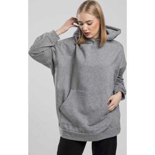 Women Hooded Sweatshirt Gray color Clothing Winter Pullovers Long Casual Street Fashion Cotton Dresses