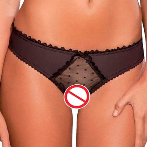 Womens Sexy Lace Underwear Open C Mesh Panties Bowknot Thong Sexy Underwear Hollow Erotic Lingerie Ladies Low Waist Panties