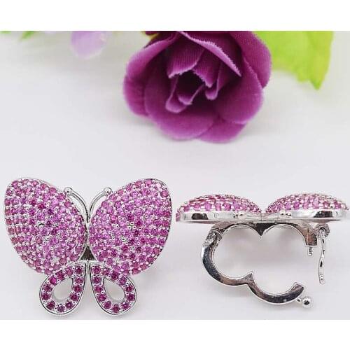 2 pcs/lot High Quality Cubic Zircon Micro pave butterfly fixed interlayer clasp clip double connector DIY Jewelry Findings