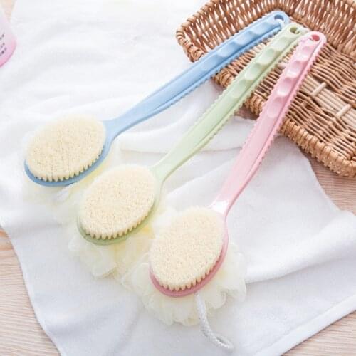 2 In 1 Long Handle Bath Ball Brush for Adult Soft Shower Mesh Foaming Sponge Body Skin Cleaner Exfoliating Scrubber Back Brush