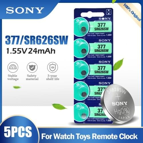 5PCS SONY 377 377A SR626SW AG4 SR626 LR66 LR626 AG 4 1.55V Silver Oxide Battery For Watch Clock Toys Car Remote Button Coin Cell